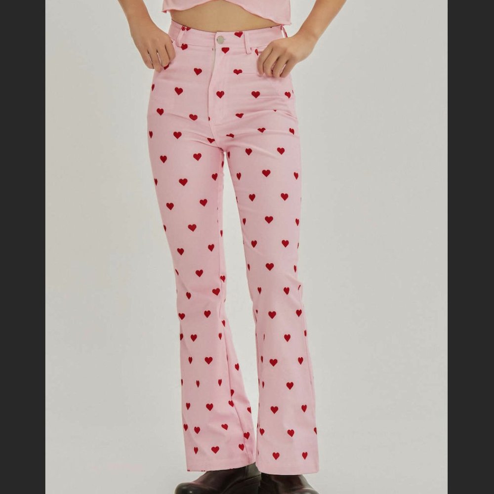 Cider Heart Pattern Pink Flares